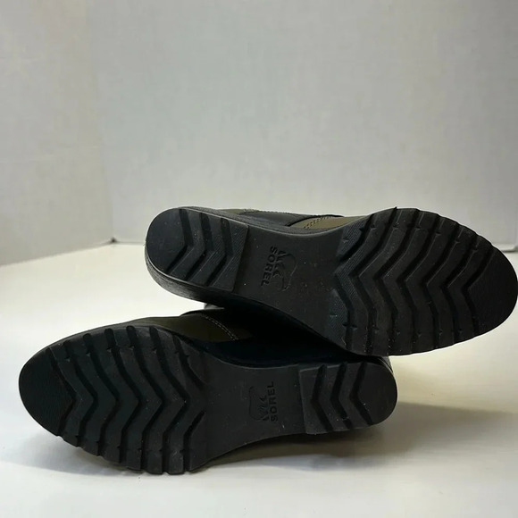 Sorel After Hours Boots Wedges Ankle Heeled Booties Leather Green Black Size 6 - Picture 7 of 10